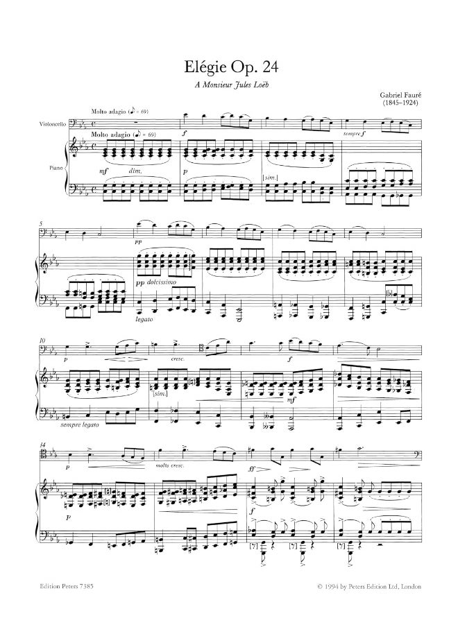 null - Elégie Op. 24 and Sicilienne Op. 78 for Cello and Piano - Image 1