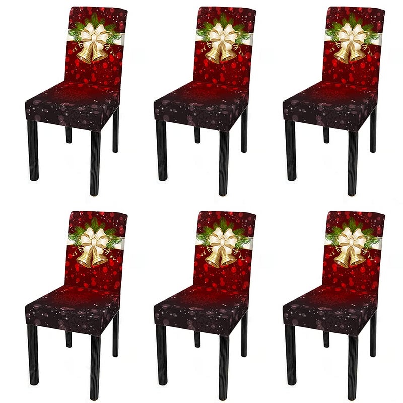 XMNTG XMNTG Christmas Chair Covers for Dining Room Printed Chair Covers Christmas Decor Stretch Removable Chair Covers Non Slip Washable Furniture Protector for Kitchen (6  Dark Red)  - Image 2