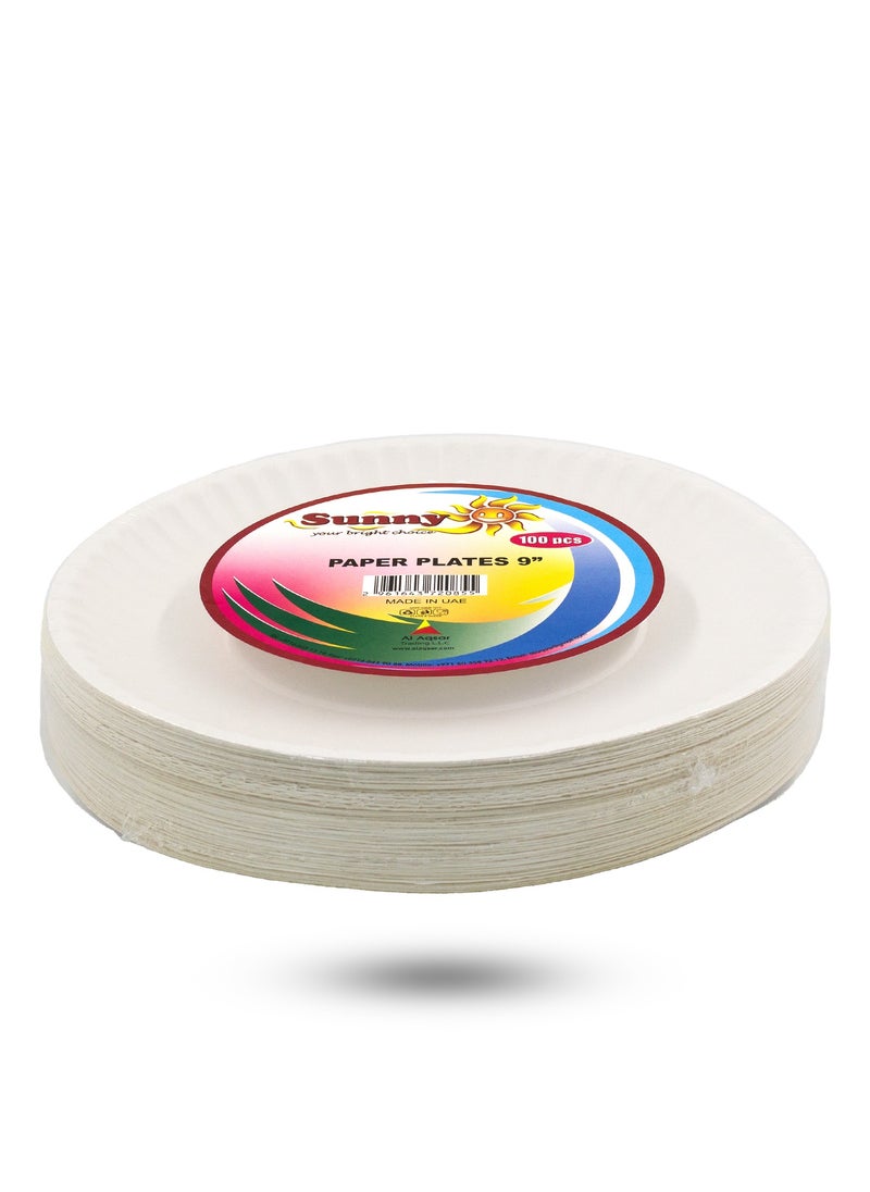 Sunny Your Bright Choice Disposable Paper Plates White Round 9 Inches, 100 Pieces  - Image 3