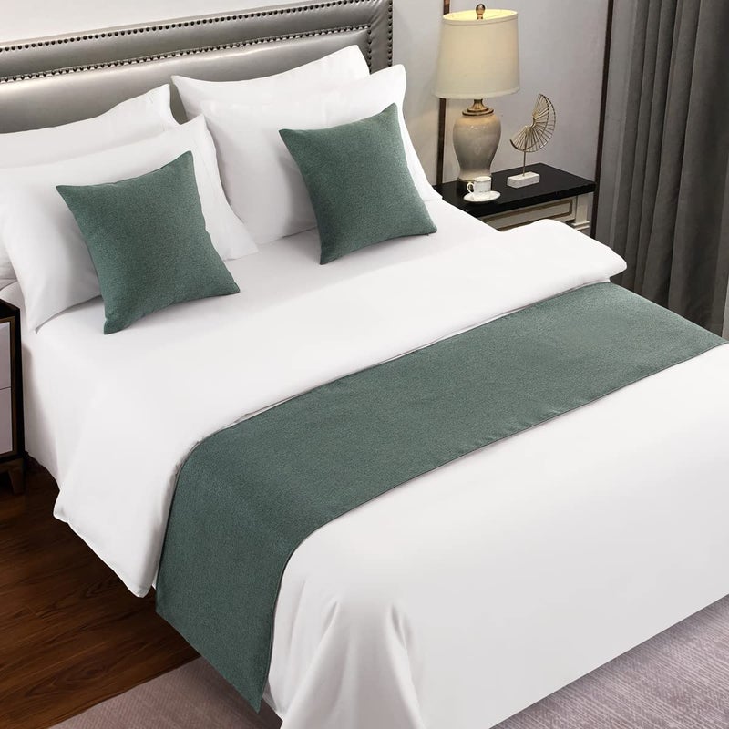 AMBERIS Bed Runner BlueGreen Imitation Linen Decorative Bed Scarf for Home Hotel