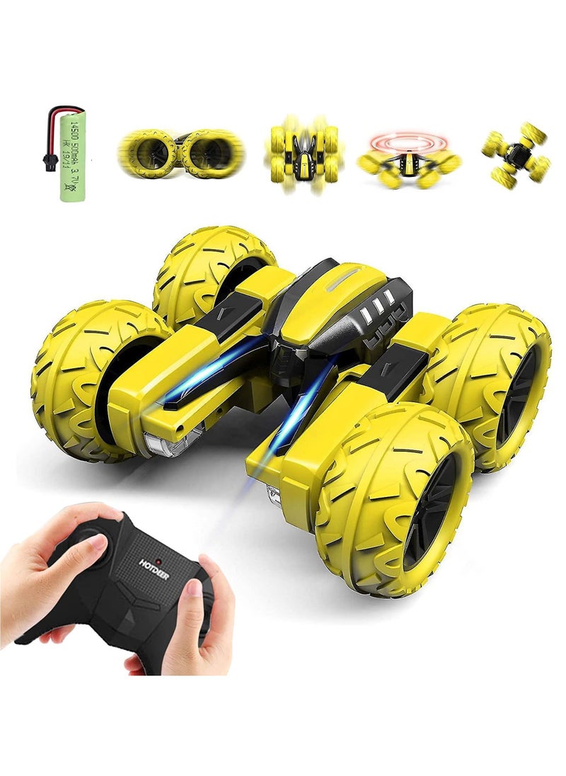 Swift Remote Control Car 4WD 2.4 GHz Electric Race Stunt Car 360 Double Side Flips RC Car 1:20 High Speed Off-Road Vehicle Radio Controlled Racing Car for Boys & Girls, Yellow  - Image 1