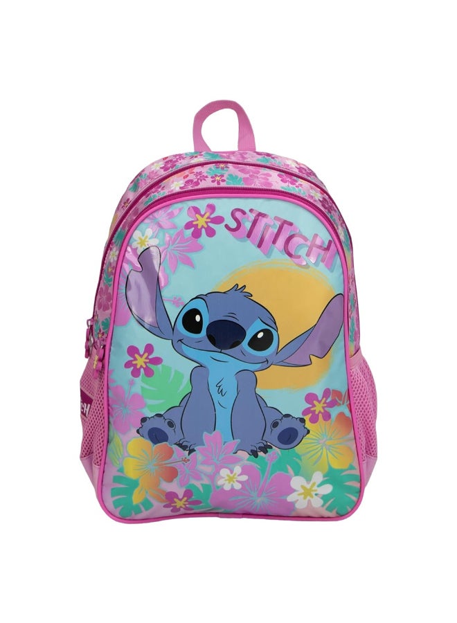 SunCe Disney Stitch 2-Compartment Zipper Closure School Backpack Pink and Blue 14.3 x 10.63 x 5.9 Inch SUNS-3071SCH  - Image 1