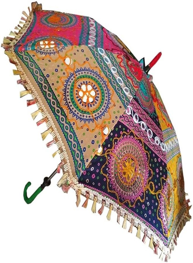 IMAGICART Rajasthani Embroidery Decorative Umbrella Set of 3 | Handcrafted Multicolor Umbrellas for Event Decor, Pre-Wedding Shoots, Traditional Festivals, Cultural Functions & Home Decoration - Image 2