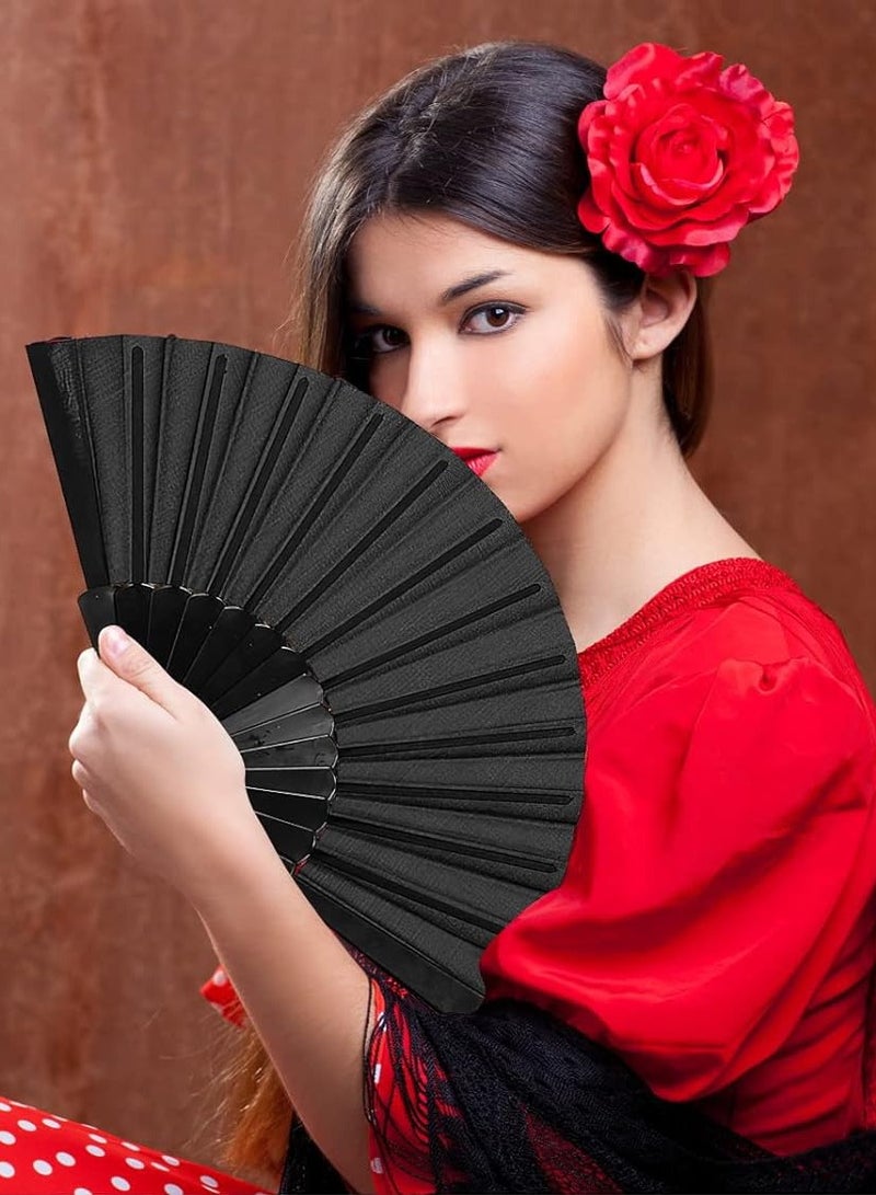 Festive Gallery Black Hand Fan, Handheld Folding Fans Large Hand for Women Foldable, Rave Fan Chinese Hand Fans Japanese Fan, Retro Decorative Festival Fan Suitable for Performance Decoration Wedding Dance Gift ( Simple Black ) - Image 1