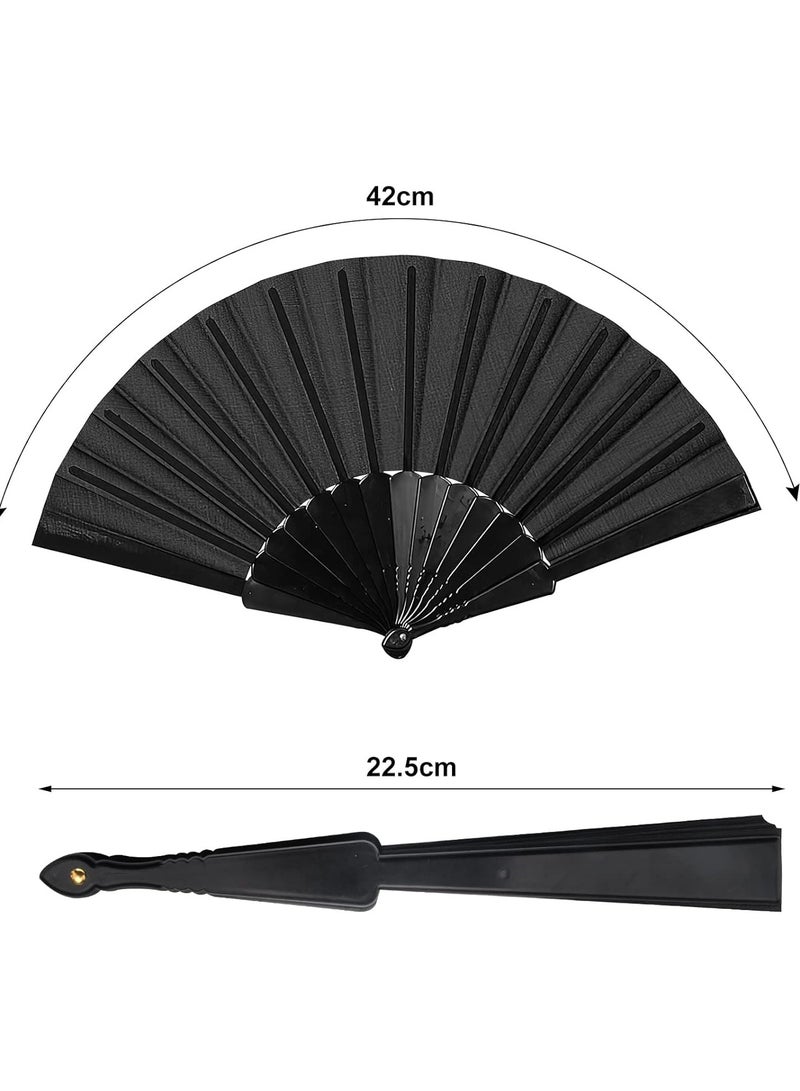Festive Gallery Black Hand Fan, Handheld Folding Fans Large Hand for Women Foldable, Rave Fan Chinese Hand Fans Japanese Fan, Retro Decorative Festival Fan Suitable for Performance Decoration Wedding Dance Gift ( Simple Black ) - Image 2
