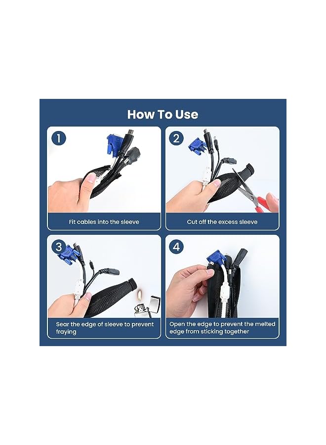 promass Cable Management, Cable Organizer, Cable Sleeve Self-Wrap Cord Hider, 10ft - 1/2 inch Wire Loom, Braided Wire Sleeves with Reusable Cable Ties Cord Organizer for TV PC Home Theater Automobile - Image 5