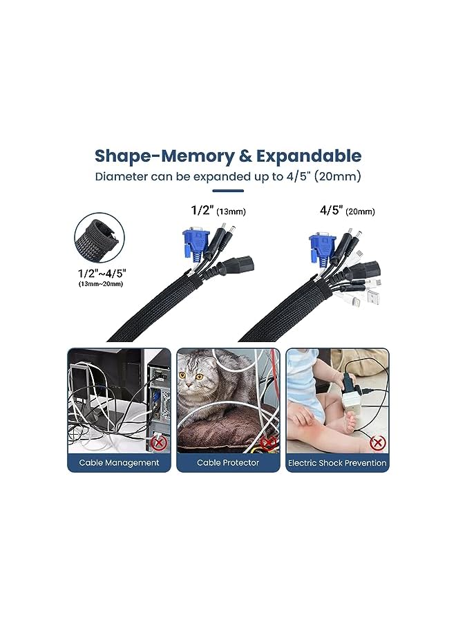 promass Cable Management, Cable Organizer, Cable Sleeve Self-Wrap Cord Hider, 10ft - 1/2 inch Wire Loom, Braided Wire Sleeves with Reusable Cable Ties Cord Organizer for TV PC Home Theater Automobile - Image 2