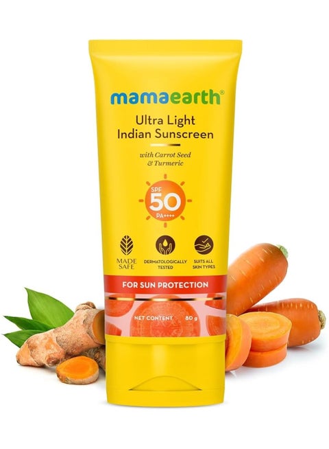 MAMAEARTH Ultra Light Indian Sunscreen Spf50 Pa+++, 80 Ml