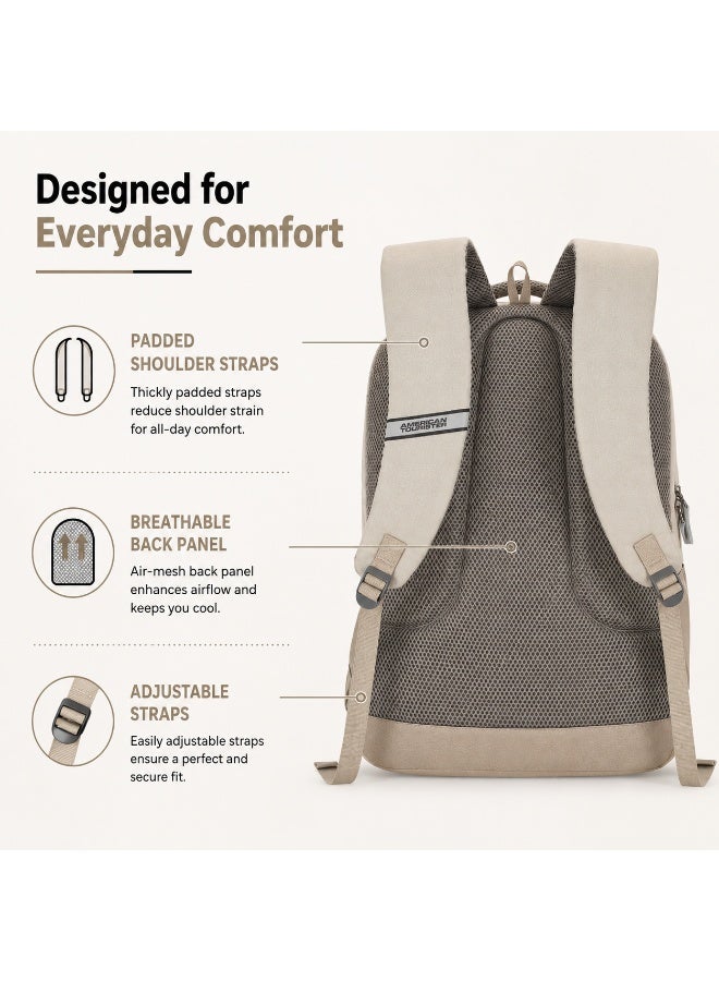 AMERICAN TOURISTER Bounce Backpack 27L Capacity, Polyester, Beige|15.6" Laptop Compartment|Front Pocket Compartment|Adjustable Padded Straps|Humidity Resistance|Bottle Holder|Ergo Back & Shoulder - 1 Year International Warranty - Image 2