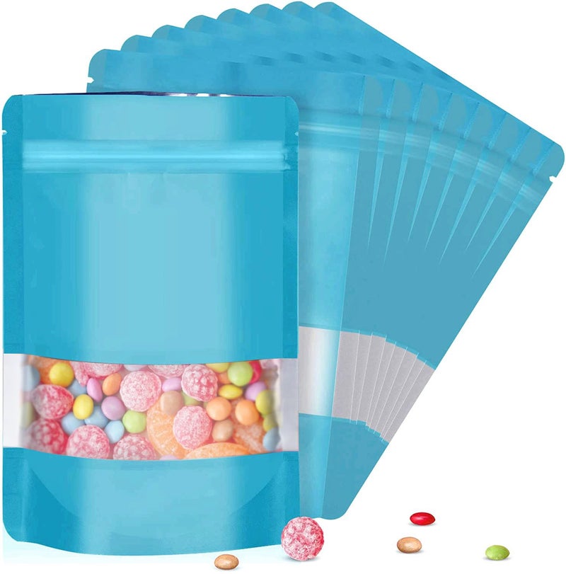 ODDIER 4""x6"" 120pcs Mylar Bags for Food Storage Smell Proof Bags with Matte Window Resealable Food Storage Bags for Small Business  Stand-up Foil Pouch Packaging Treat Snack Bags for Self Sealing(Blue)  - Image 1