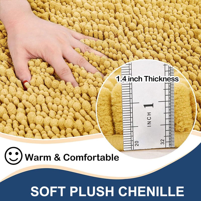 Arotive Luxury Chenille Bathroom Rug Mat  Extra Soft Thick Absorbent Shaggy Bath Rugs  Non-Slip Machine Wash Dry Plush Bath Runner Mats for Bathroom  Shower  and Tub (44""x24""  Yellow) - Image 1