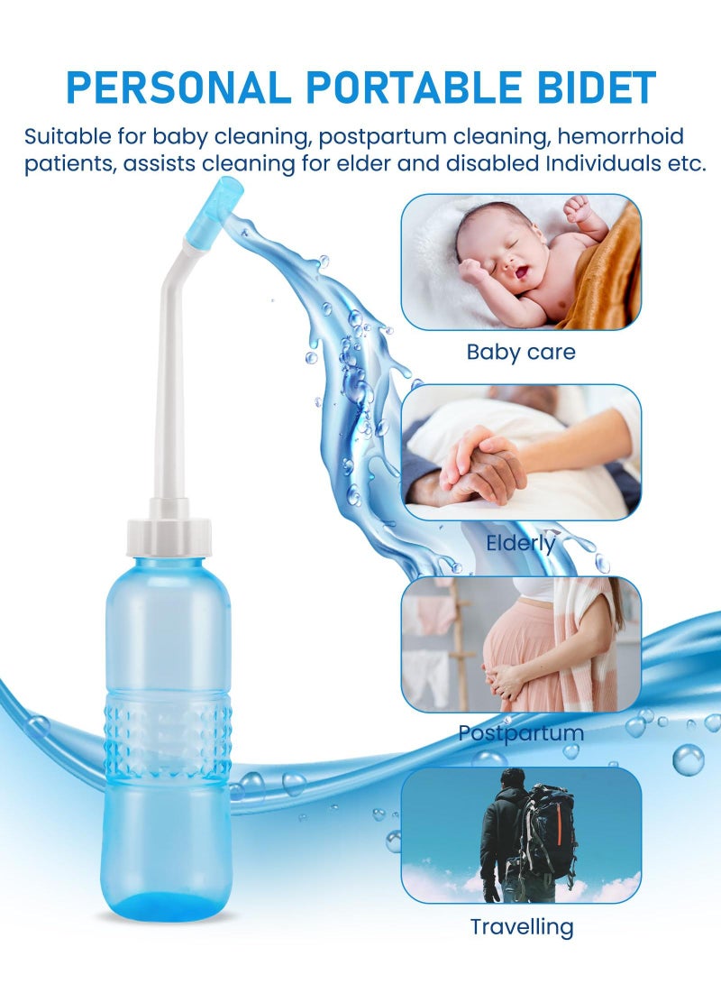Sweet seven Large Portable Shattaf Bidet Bottle - Handheld Travel Toilet Spray - 560ml Seat Water Sprayer, Transparent Blue Bottle, with Silicone Travel Bidet - Image 2
