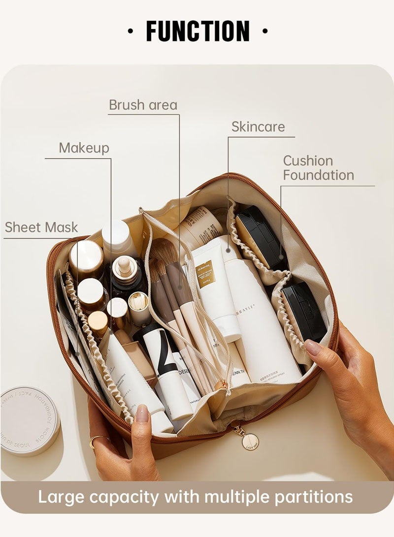 عام حقيبة مكياج سفر، حقائب تجميل كبيرة السعة للنساء، حقيبة محمولة مقاومة للماء تفتح بشكل مسطح لحقيبة المرحاض، حقيبة مكياج منقوشة. - Image 2