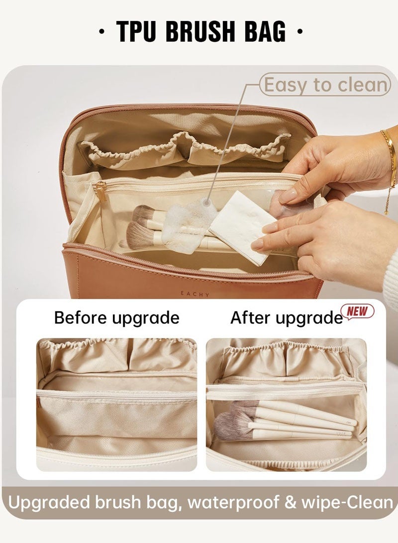 عام حقيبة مكياج سفر، حقائب تجميل كبيرة السعة للنساء، حقيبة محمولة مقاومة للماء تفتح بشكل مسطح لحقيبة المرحاض، حقيبة مكياج منقوشة. - Image 3