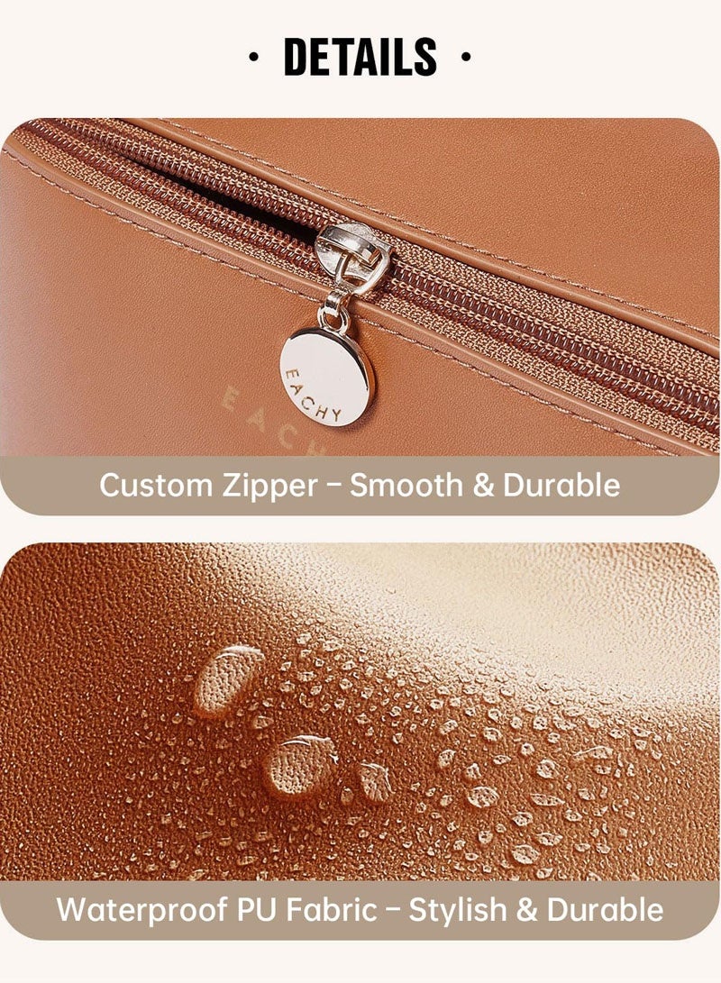 عام حقيبة مكياج سفر، حقائب تجميل كبيرة السعة للنساء، حقيبة محمولة مقاومة للماء تفتح بشكل مسطح لحقيبة المرحاض، حقيبة مكياج منقوشة. - Image 5