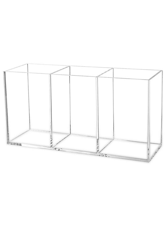 Cerpourt Clear Makeup Brush Organizer,Acrylic Cosmetic Brushes Storage Holder With 3 Slots,Pencil Pen Holder For Desk,Desk Organizer And Accessories For Vanity - Image 1