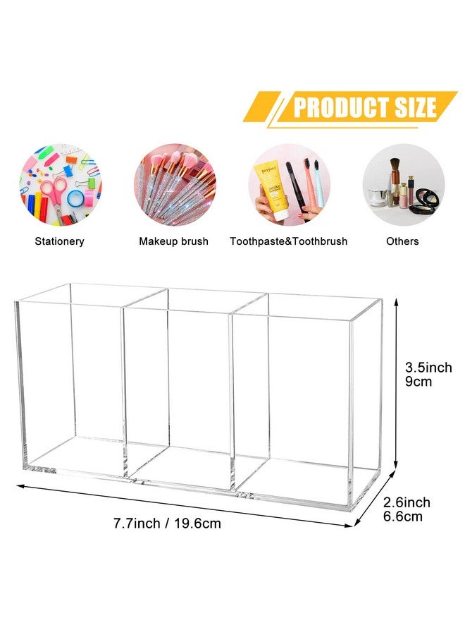 Cerpourt Clear Makeup Brush Organizer,Acrylic Cosmetic Brushes Storage Holder With 3 Slots,Pencil Pen Holder For Desk,Desk Organizer And Accessories For Vanity - Image 3