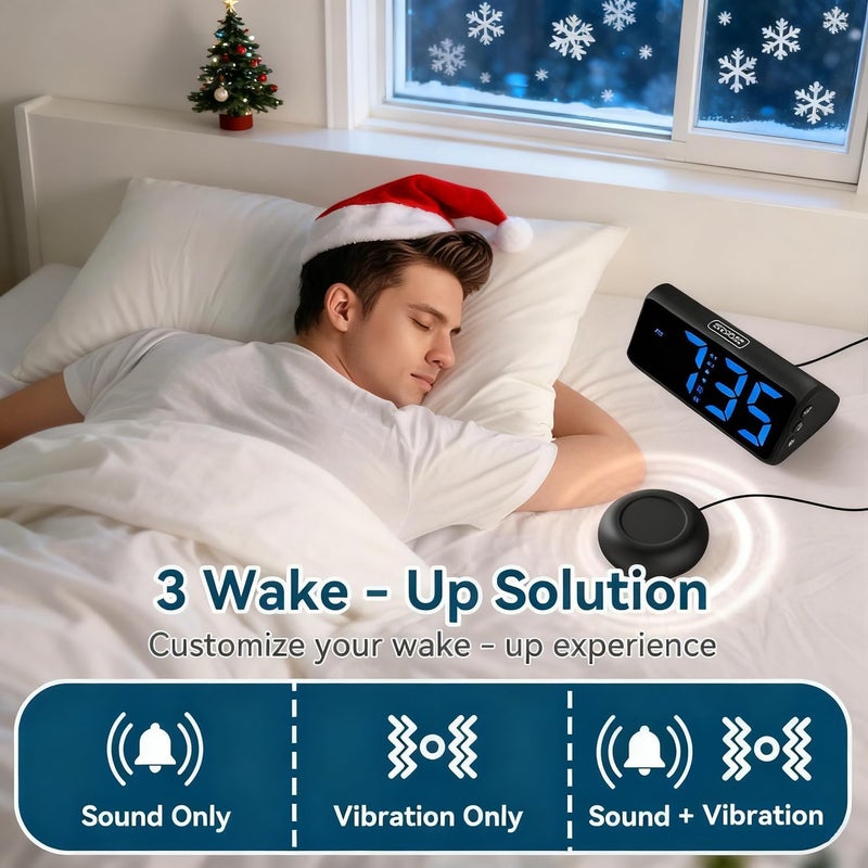 Netzu Loud Alarm Clock for Heavy Sleepers, Plug-in RGB Vibrating Alarm Clocks with Bed Shaker, 5 Dimmers, 2 Alarms and Snooze for Bedrooms Hearing Impaired Deaf Adults (Black) - Image 2