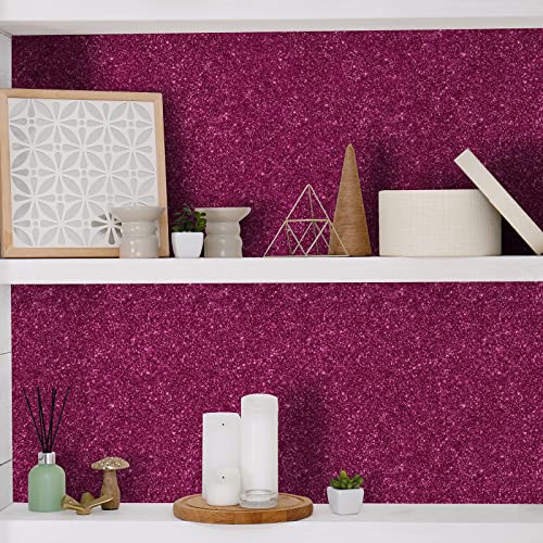 CHIHUT 15.7''x100'' Hot Pink Wallpaper Sparkly Glitter Wallpaper Stick and Peel for Bedroom Walls Self Adhesive Removable Pink Glitter Contact Paper for Cabinets Decorative Fabric Roll for Drawer - Image 4
