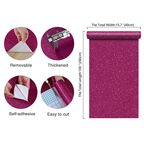 CHIHUT 15.7''x100'' Hot Pink Wallpaper Sparkly Glitter Wallpaper Stick and Peel for Bedroom Walls Self Adhesive Removable Pink Glitter Contact Paper for Cabinets Decorative Fabric Roll for Drawer - Image 2