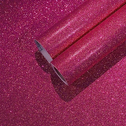 CHIHUT 15.7''x100'' Hot Pink Wallpaper Sparkly Glitter Wallpaper Stick and Peel for Bedroom Walls Self Adhesive Removable Pink Glitter Contact Paper for Cabinets Decorative Fabric Roll for Drawer - Image 1