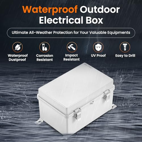 QILIPSU Waterproof Junction Box IP67 Outdoor Plastic Electrical Project Enclosure Weatherproof with Mounting Plate, Wall Brackets, Hinged Grey Cover 11.8"x7.9"x6.7" - Image 2