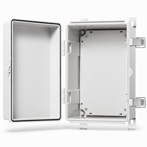 QILIPSU Waterproof Junction Box IP67 Outdoor Plastic Electrical Project Enclosure Weatherproof with Mounting Plate, Wall Brackets, Hinged Grey Cover 11.8"x7.9"x6.7" - Image 1