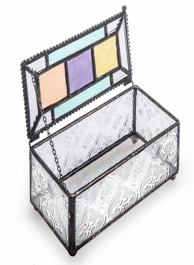 J Devlin Glass Art Colorful Stained Glass Jewelry Box - Decorative Keepsake with Turquoise, Blue, Purple, Green, Peach - Hinged Lid Ideal for Jewelry Trinkets Keepsakes and Gifts - J. Devlin Box 864 - Image 4