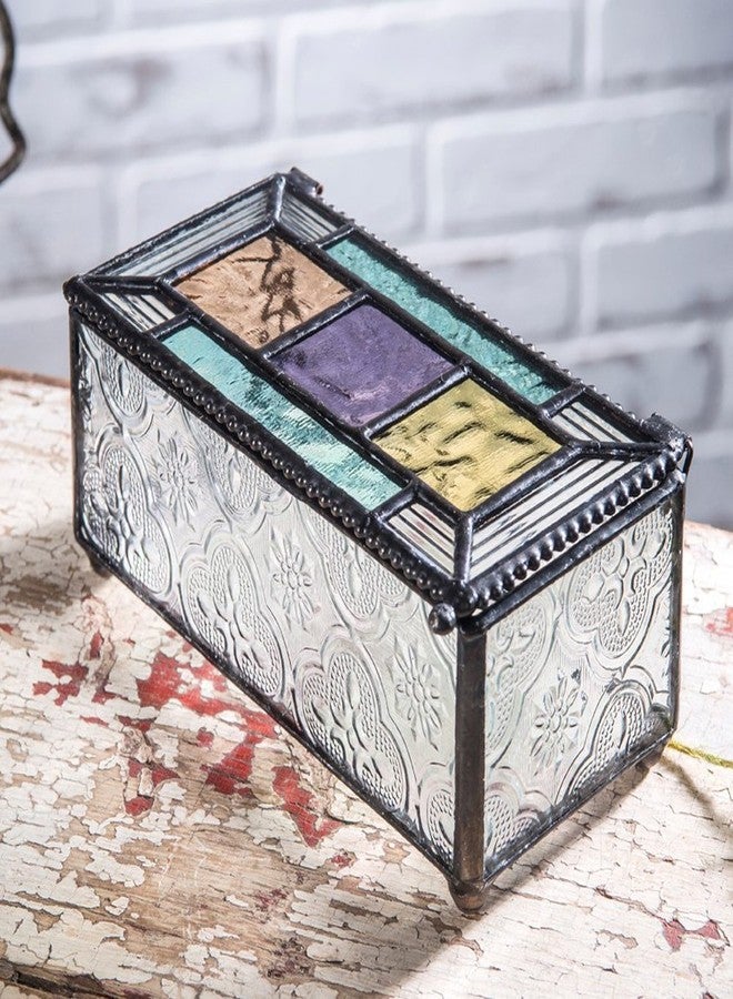 J Devlin Glass Art Colorful Stained Glass Jewelry Box - Decorative Keepsake with Turquoise, Blue, Purple, Green, Peach - Hinged Lid Ideal for Jewelry Trinkets Keepsakes and Gifts - J. Devlin Box 864 - Image 2
