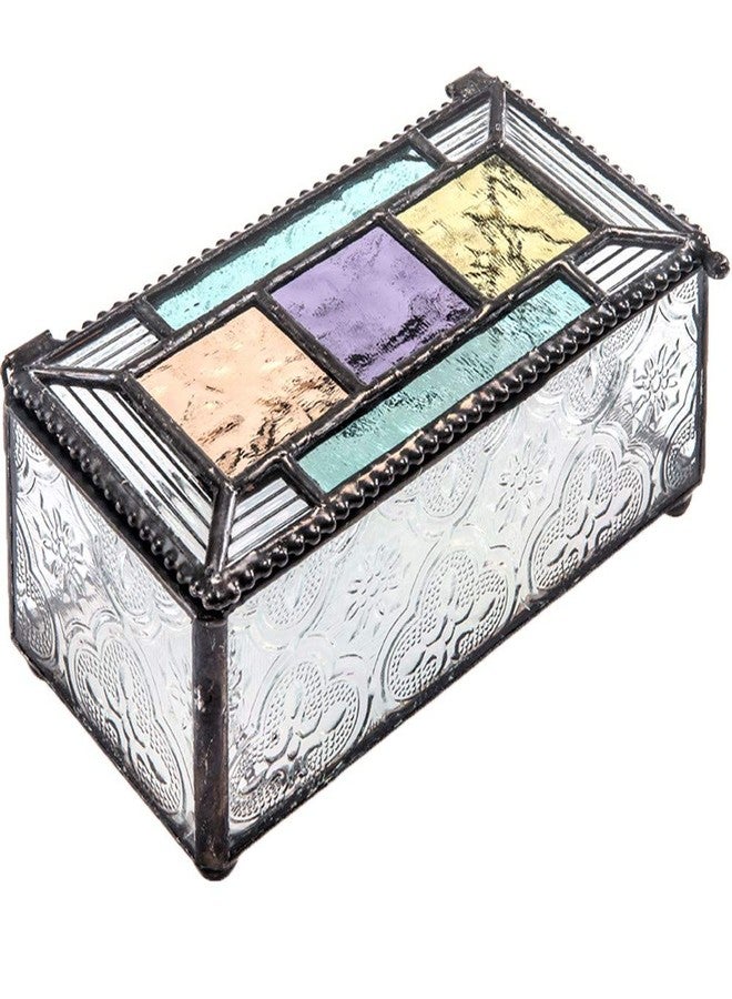 J Devlin Glass Art Colorful Stained Glass Jewelry Box - Decorative Keepsake with Turquoise, Blue, Purple, Green, Peach - Hinged Lid Ideal for Jewelry Trinkets Keepsakes and Gifts - J. Devlin Box 864 - Image 1