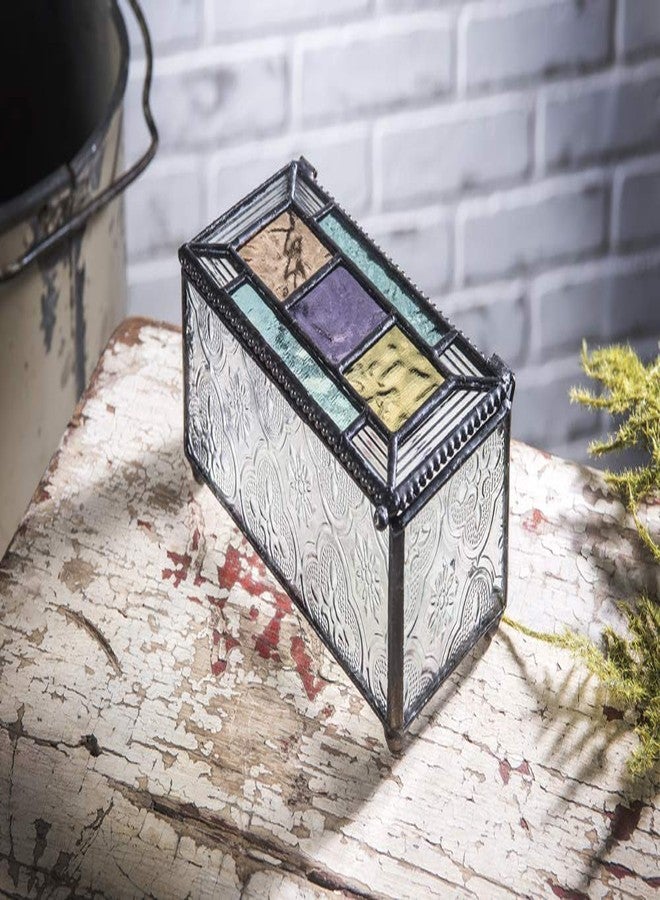 J Devlin Glass Art Colorful Stained Glass Jewelry Box - Decorative Keepsake with Turquoise, Blue, Purple, Green, Peach - Hinged Lid Ideal for Jewelry Trinkets Keepsakes and Gifts - J. Devlin Box 864 - Image 5