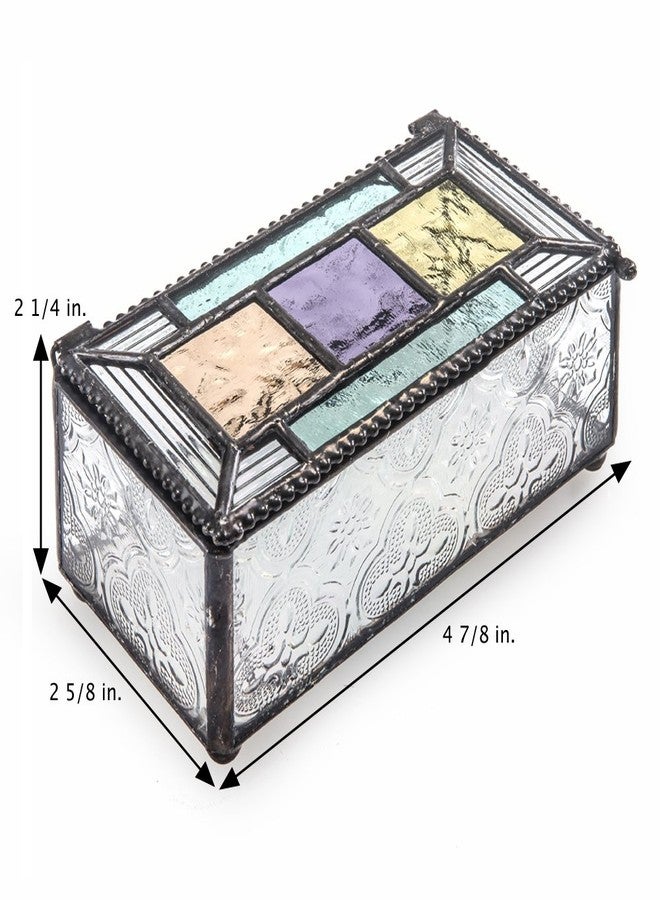 J Devlin Glass Art Colorful Stained Glass Jewelry Box - Decorative Keepsake with Turquoise, Blue, Purple, Green, Peach - Hinged Lid Ideal for Jewelry Trinkets Keepsakes and Gifts - J. Devlin Box 864 - Image 3