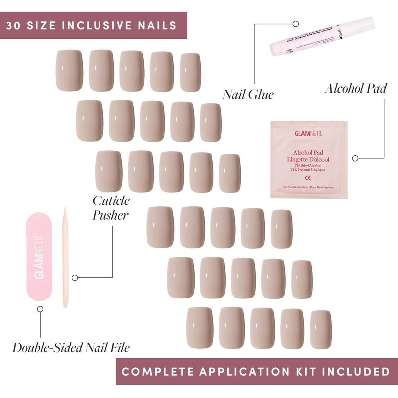 Glamnetic Press On Nails - Bare Bliss | Medium Square Fake Nails, Nude Opaque Neutral, Salon Quality | 15 Sizes - 30 Nail Kit Wtih Glue - Image 4