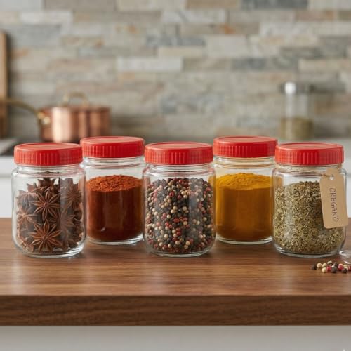 CROCO JAR Glass Round Jar (Red Set Of 6, 500ml) - Image 2