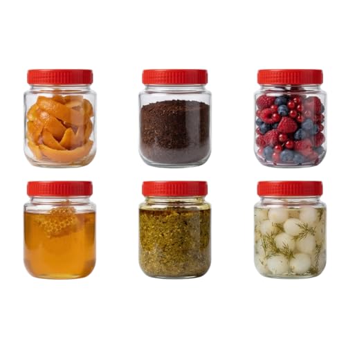 CROCO JAR Glass Round Jar (Red Set Of 6, 500ml) - Image 1