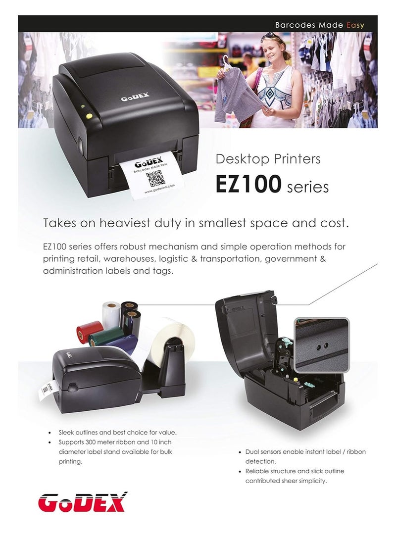 Godex EZ120 Barcode Printer Multi-Purpose Thermal Transfer Desktop Barcode Printer - Image 4