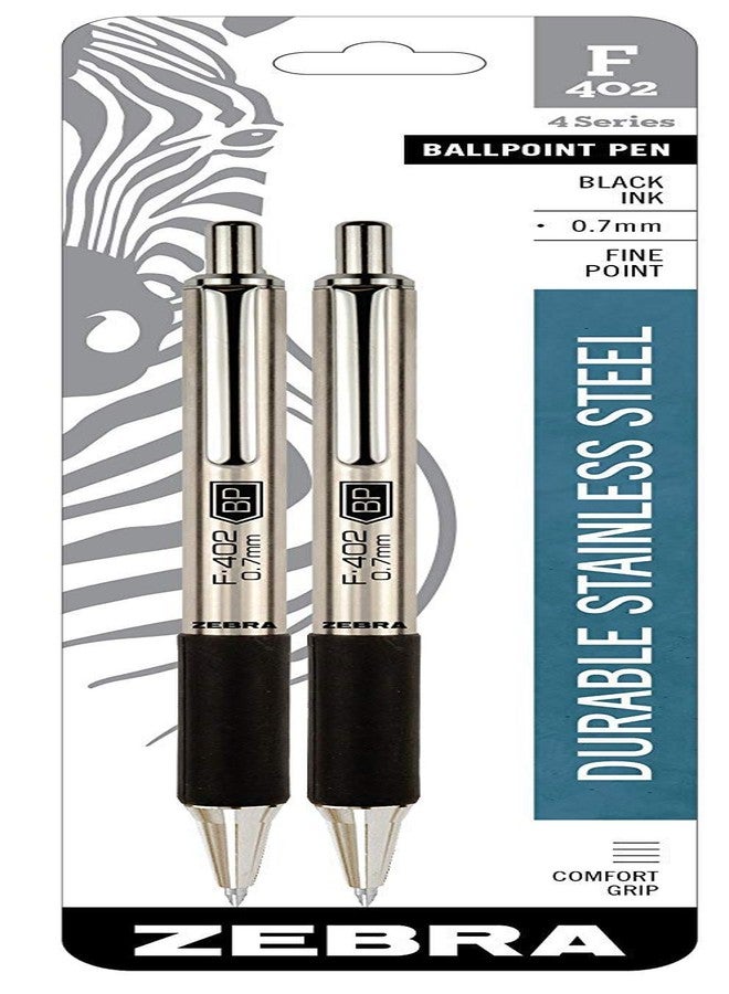 Zebra Technologies Zebra Pen G-402 Stainless Steel Retractable Gel Pen & Refills, Fine Point, 0.5mm, Black Ink, 2 Pens and 6 Refills - Image 2