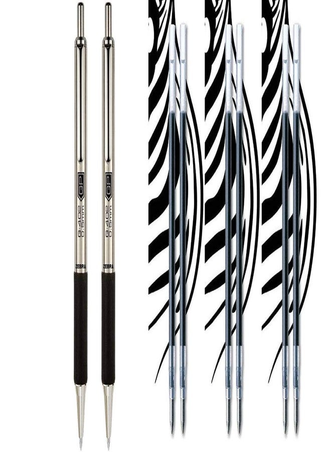 Zebra Technologies Zebra Pen G-402 Stainless Steel Retractable Gel Pen & Refills, Fine Point, 0.5mm, Black Ink, 2 Pens and 6 Refills - Image 1