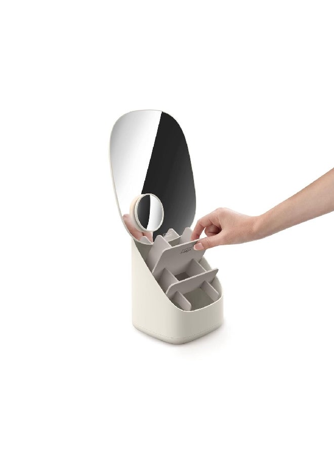 Joseph Joseph Viva Compact and Durable Pedestal Mirror with Cosmetic Organiser Off White 40.5 x 21 x 16.5 cm 75001  - Image 4