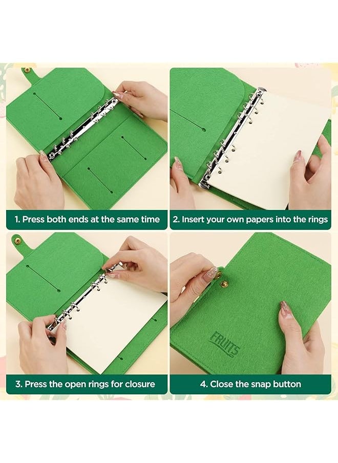 erorex - A6 Notebook Binder Cover Fruit A6 Budget Binder With 80 Filler Papers Soft Felt Refillable 6 Ring Binder Protector With Snap Button For 6 Hole Planner Pages Binder Pocket 3D Watermelon - Image 1