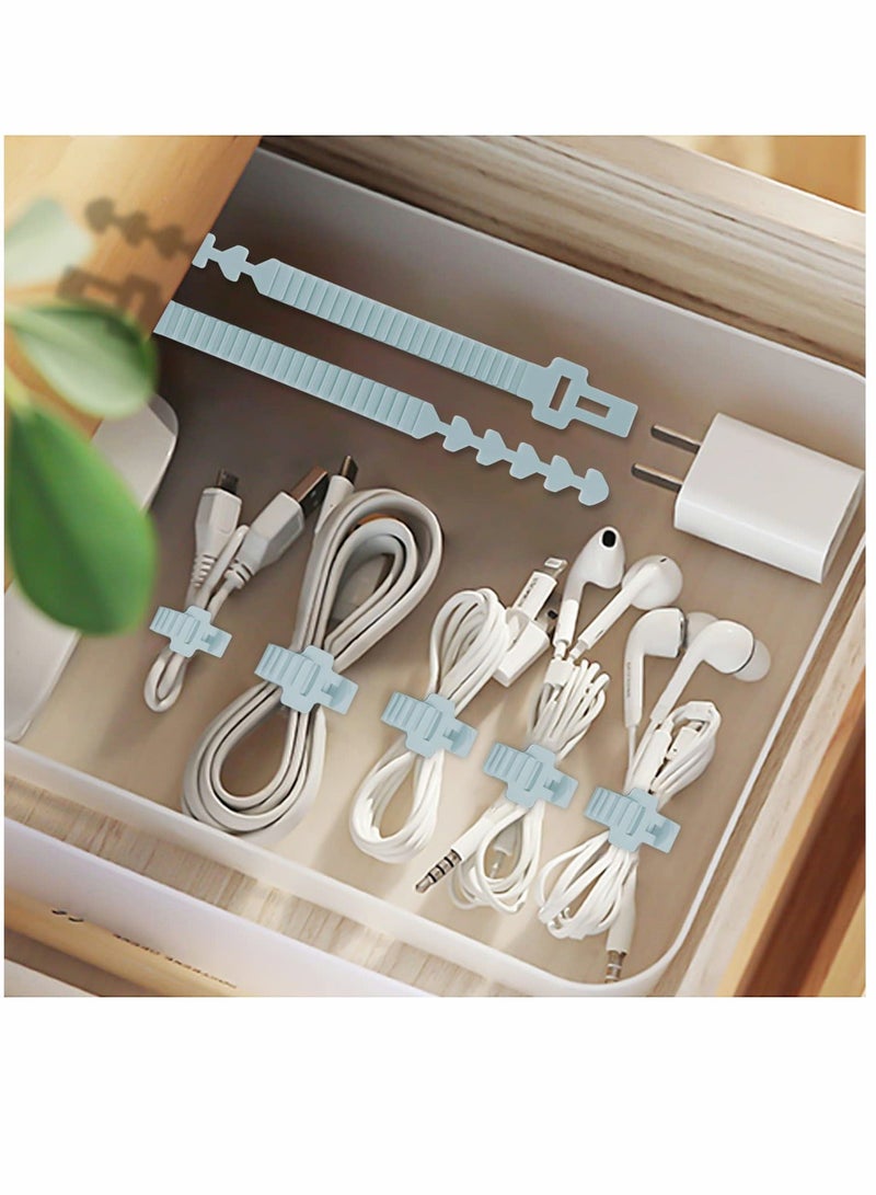 Self-Locking Silicone Cable Ties, 9.5Inch Long Cord Organizer for Phone, Computer, TV, All Appliances, Multi-Purpose Wire Management in Home, Kitchen, Office, School, Workshop 12pcs  (Blue)  - Image 3