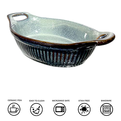 Lemon Tree Oval Ceramic Stoneware Medium Serving Dish Bowl with Handle Bowl for Serving Starters and Snacks Microwave and Dishwasher Safe Bowl 600mlSet of 1 Green - Image 3