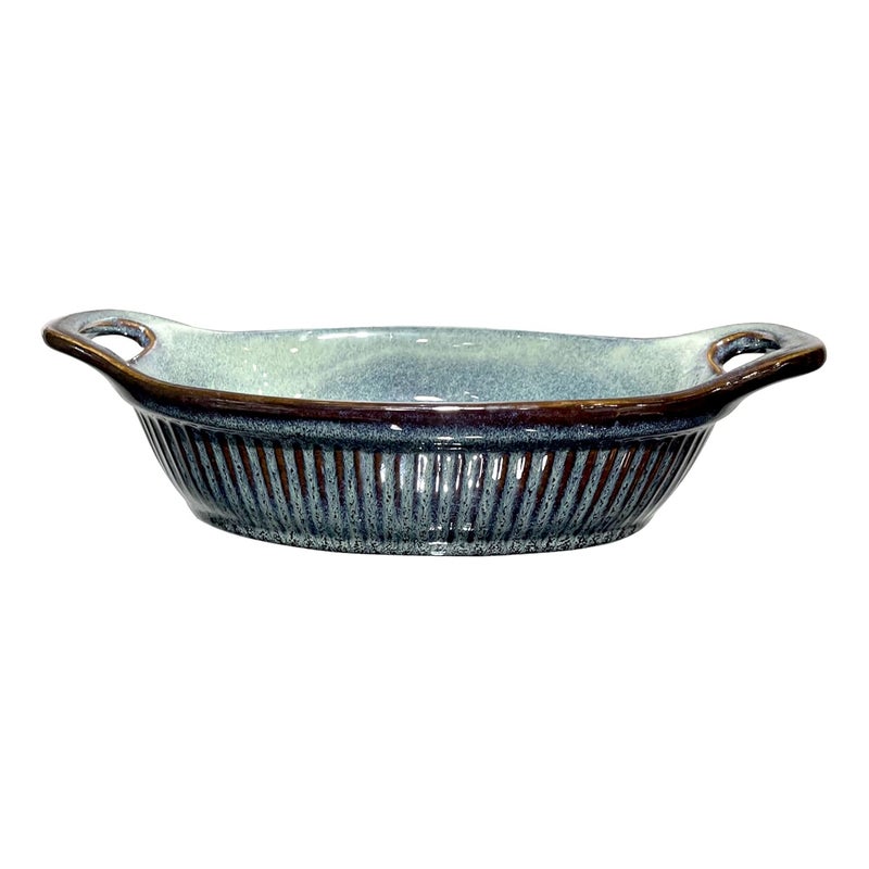 Lemon Tree Oval Ceramic Stoneware Medium Serving Dish Bowl with Handle Bowl for Serving Starters and Snacks Microwave and Dishwasher Safe Bowl 600mlSet of 1 Green - Image 2