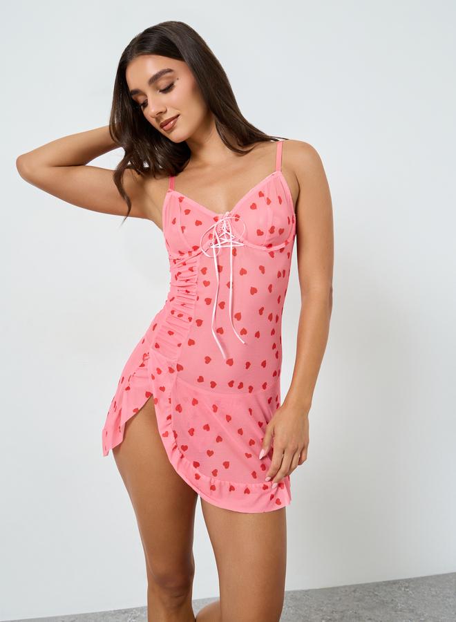 Take Two Heart Print Wired Mesh Slip with Brief Set - Image 3
