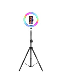 General 10-inch Rgb Live Light Ring Light Ringlight Beauty Camera Photography Props Photography-Light Source Color:1.7m Floor-standing Glossy Black Bracket + Selfie + 20cm Colorful Light  - Image 5