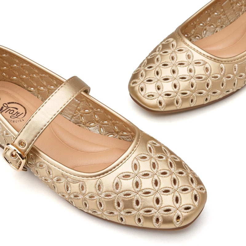 Trary Mary Jane Shoes Women, Hollow Flats for Women, Ballet Flats Shoes Round Toe Mary Jane Flats, Gold Flats Shoes Dressy Comfortable Size 8 - Image 3