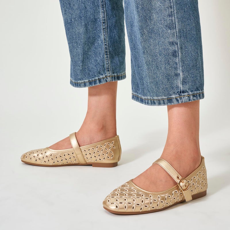 Trary Mary Jane Shoes Women, Hollow Flats for Women, Ballet Flats Shoes Round Toe Mary Jane Flats, Gold Flats Shoes Dressy Comfortable Size 8 - Image 2