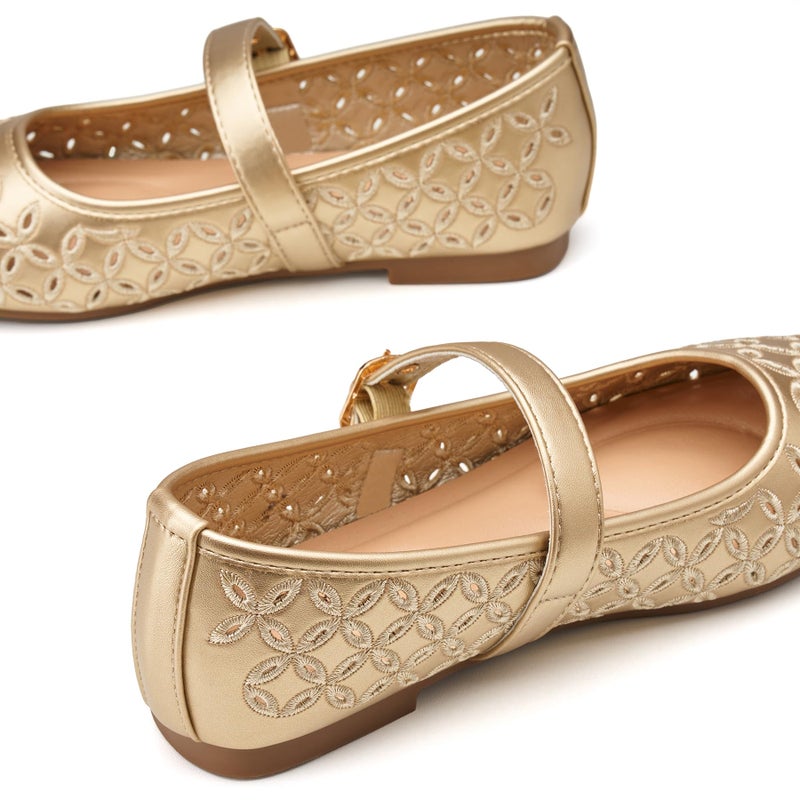Trary Mary Jane Shoes Women, Hollow Flats for Women, Ballet Flats Shoes Round Toe Mary Jane Flats, Gold Flats Shoes Dressy Comfortable Size 8 - Image 4