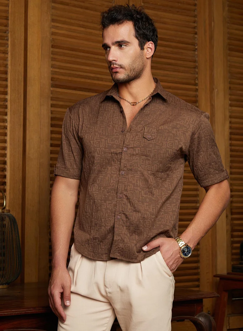CAHOOT  Men's Chocolate Brown Aztec-Tactile Oversized Shirt for Men | Best Price UAE