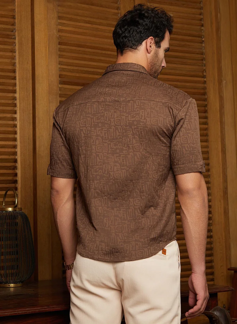 CAHOOT  Men's Chocolate Brown Aztec-Tactile Oversized Shirt for Men | Best Price UAE